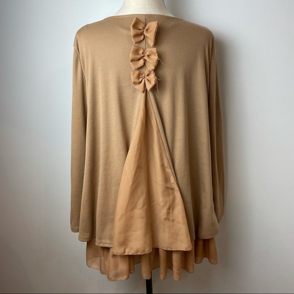 CL Shang Beige Peplum Long Sleeve Layered Top Blouse Size 2XL - Picture 9 of 13